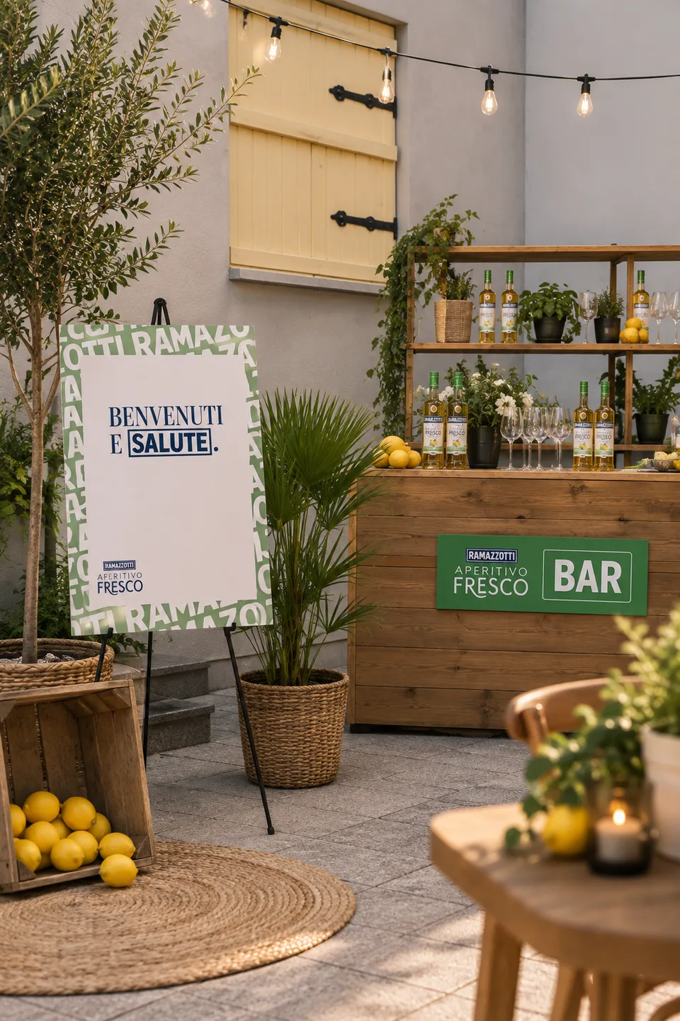 Ramazzotti Bar mit Willkommensschild
